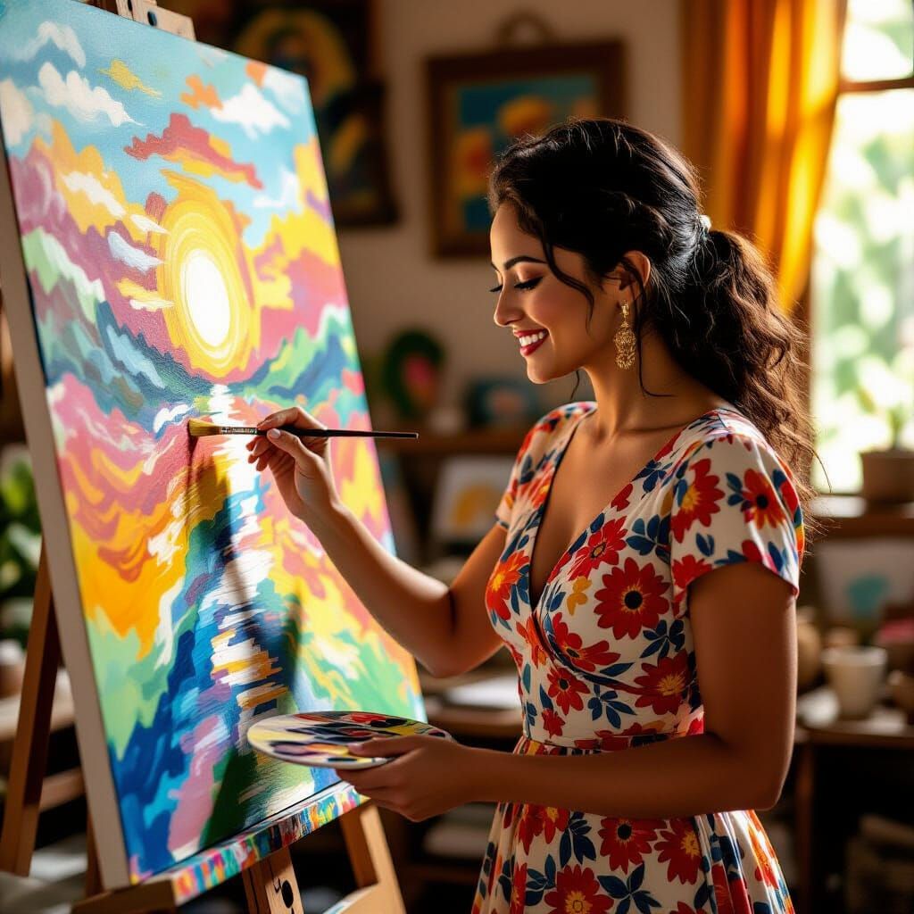 Venezuelan Artist Proudly Views Her Painting