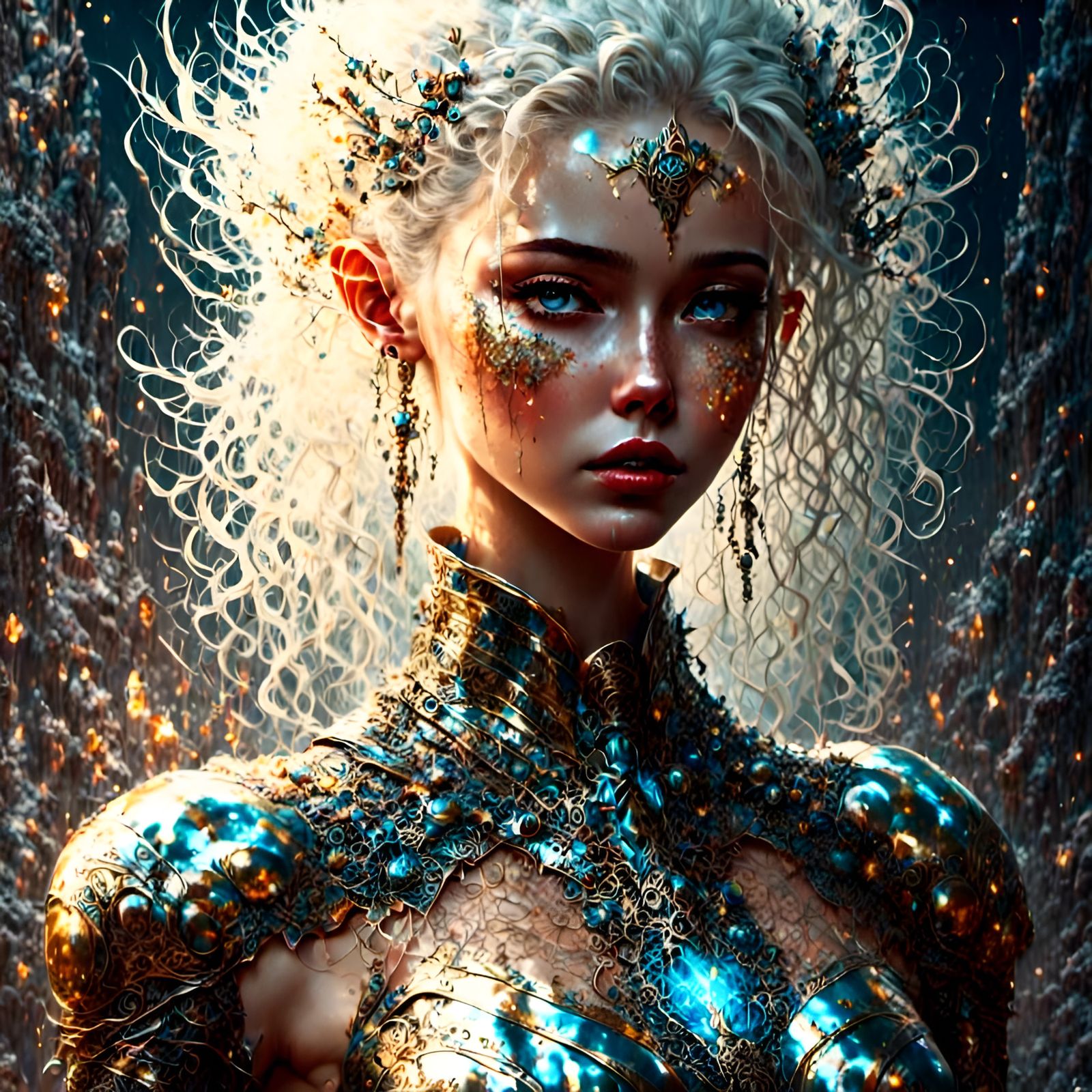 Bioluminescent Warrior Woman in Graffiti Art Style