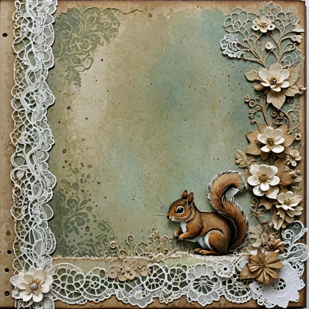 Blank Journal Page with Lace and Squirrel