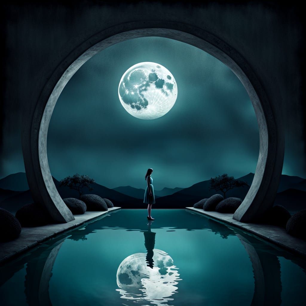 Celestial Bridge Under Midnight Moon With Silver Reflection