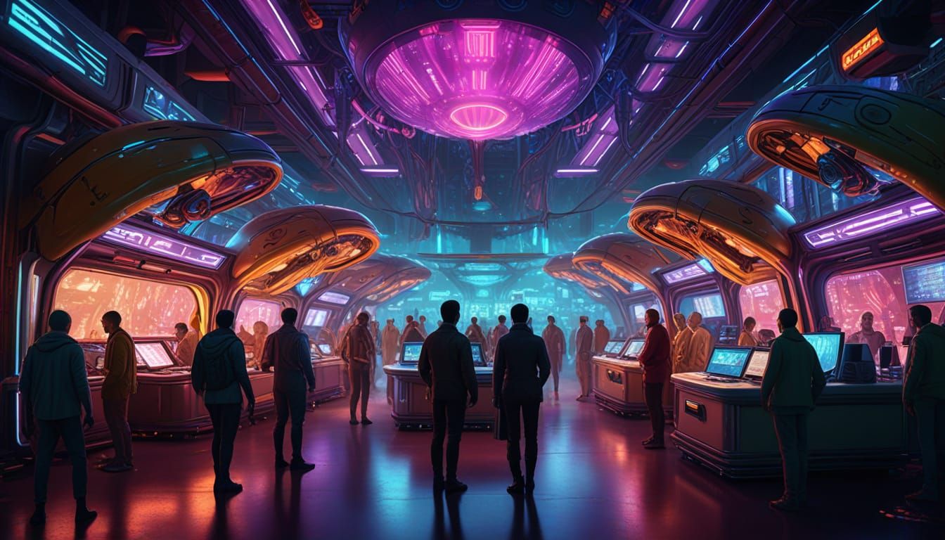 Alien Marketplace on High-Tech Planet in Vibrant Digital Art