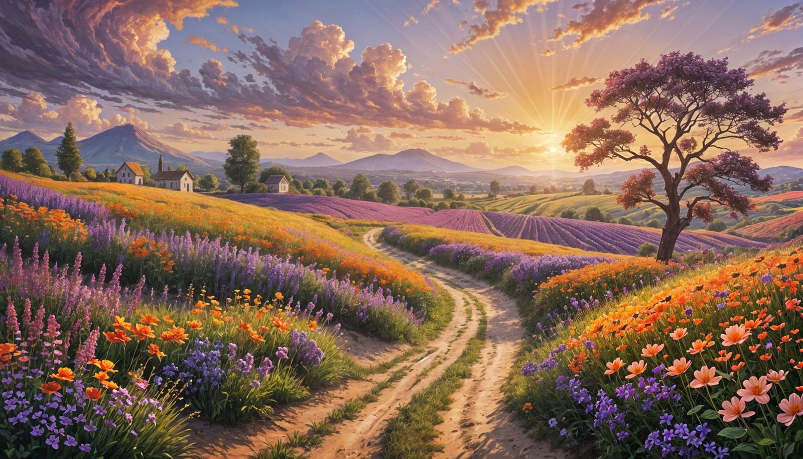 Vibrant Sunset Pathway in Radiant Harmony