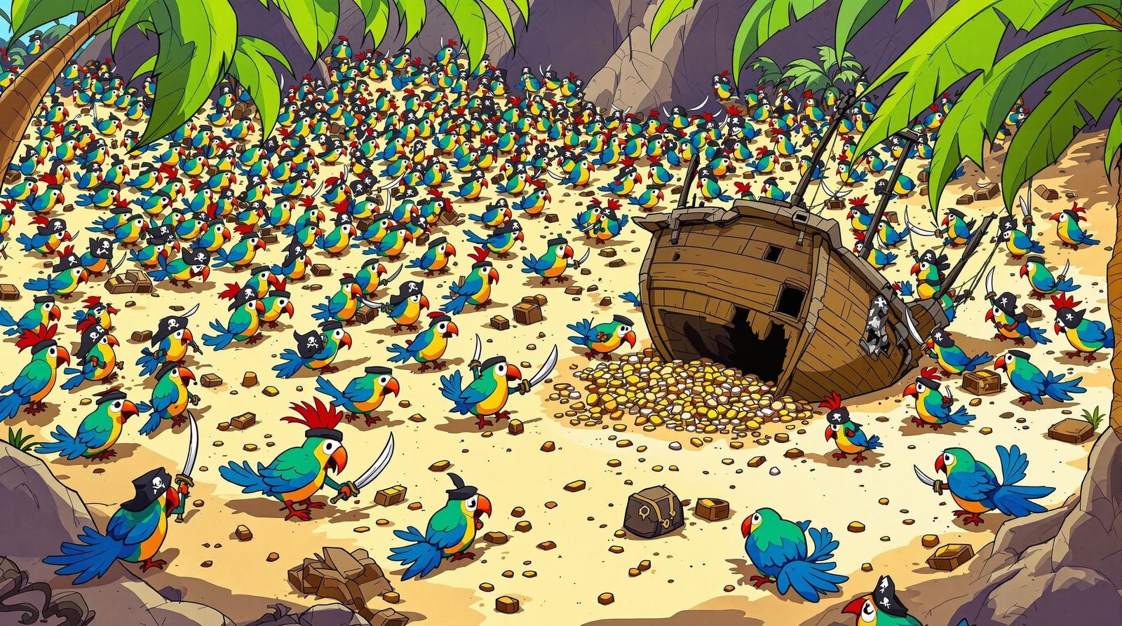 Pirate Parrots Treasure Hunt on Tropical Island