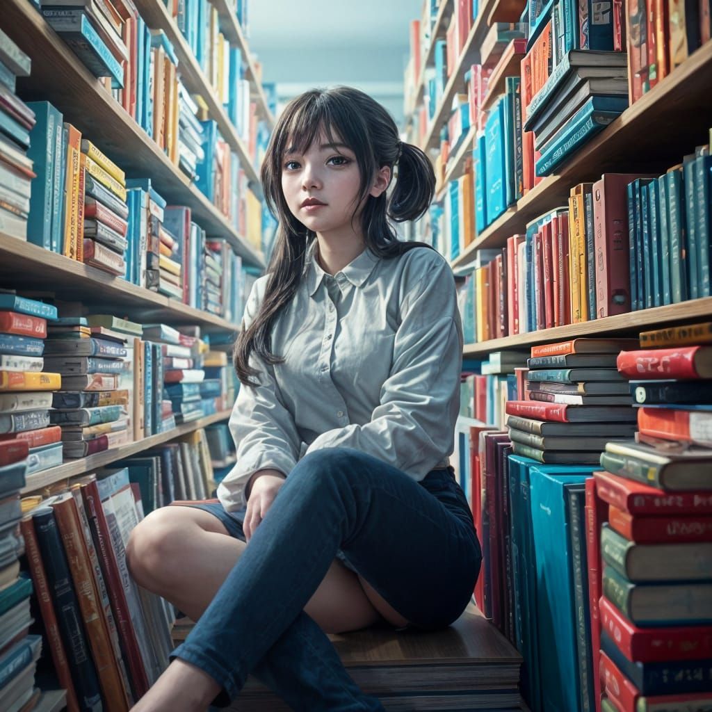 Colorful Bookshelves in Detailed 3D Anime Style