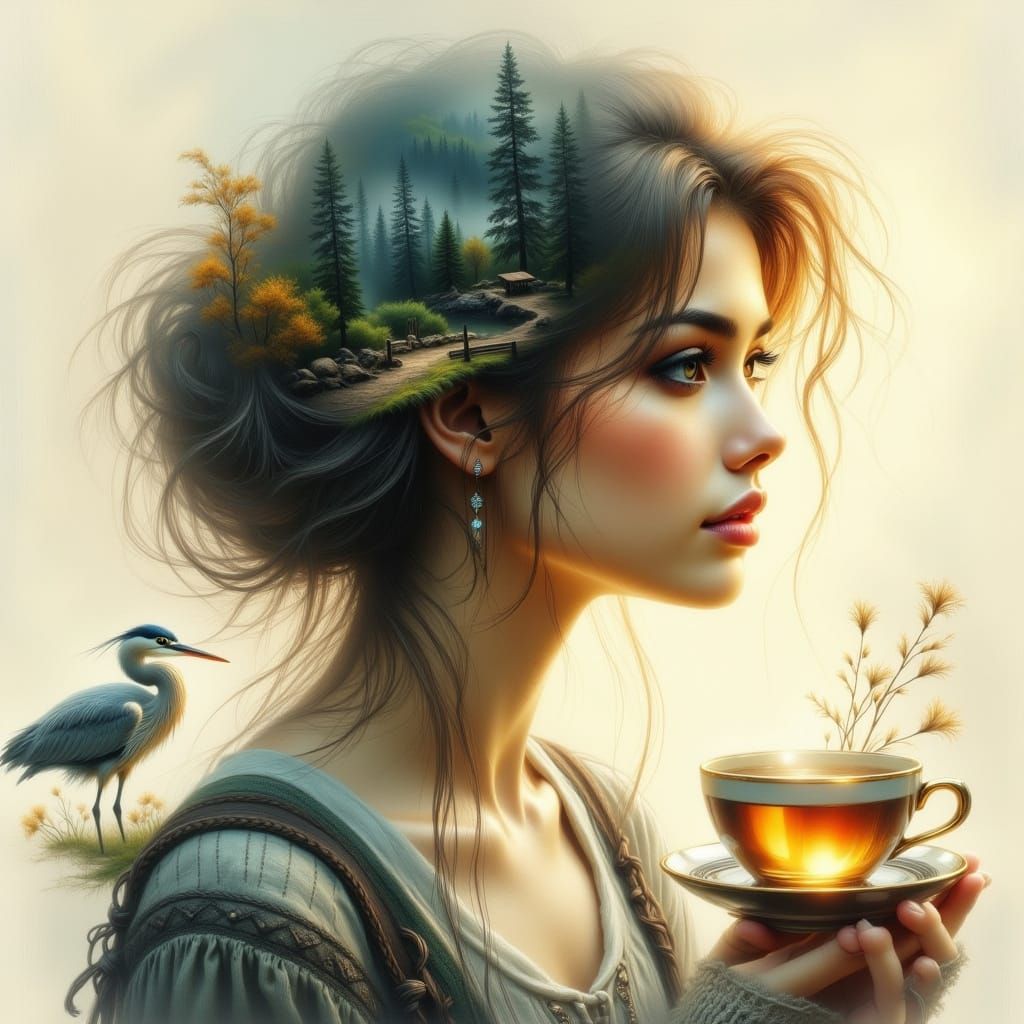 Surreal Portrait of Woman Merging with Serene Landscape