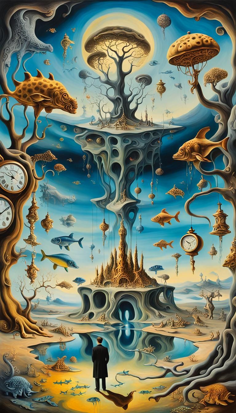 Surreal Dali Oil Painting with Melting Clocks
