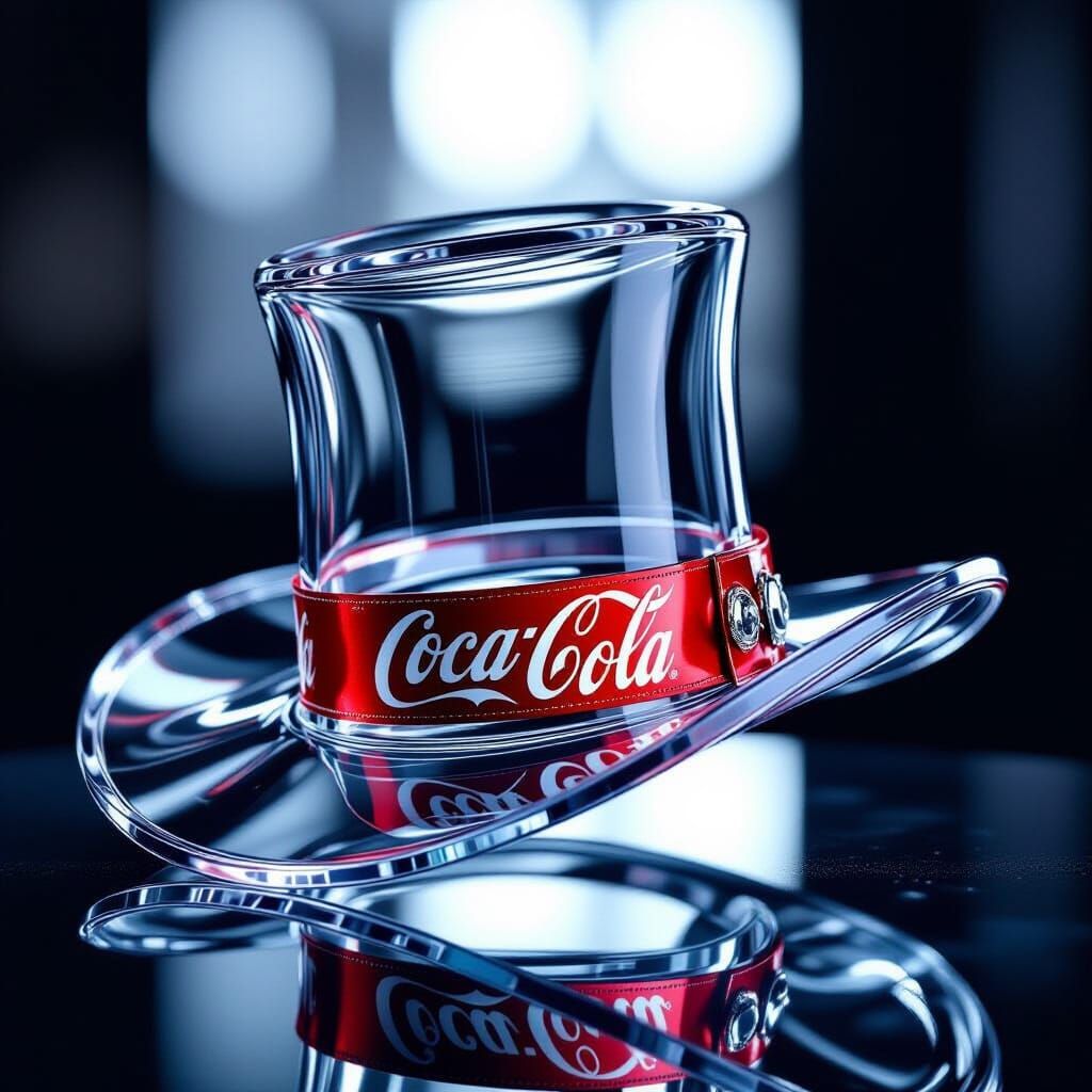 Glass Hat with Coca-Cola Band on Metallic Background