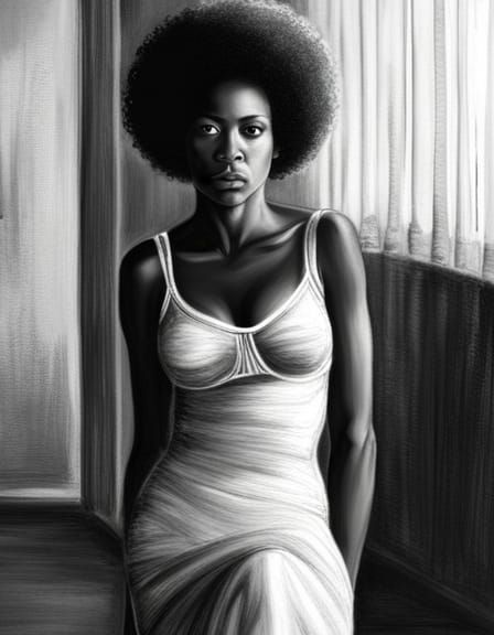 Hyperdetailed Charcoal Drawing of Woman in Nightie