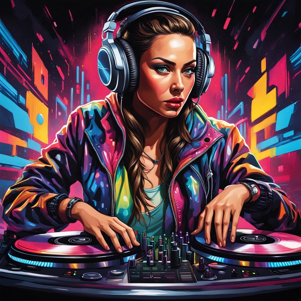 Futuristic DJ Portrait in Graffiti Art Style