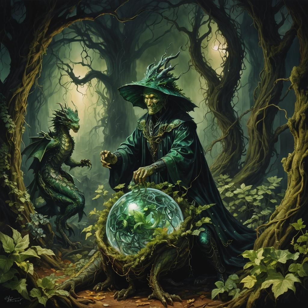 Emerald Dragon: Double Exposure Surreal Watercolor