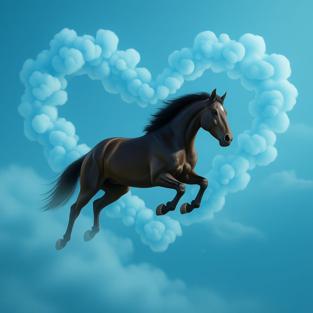 Horse Leaping Through Blue Heart Smoke