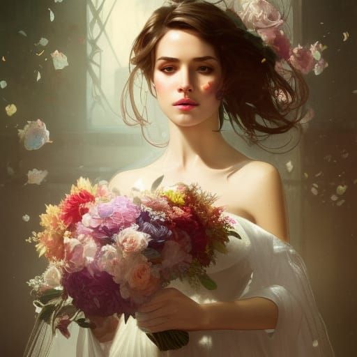 Bridal Portrait with Flowers in Art Nouveau Style