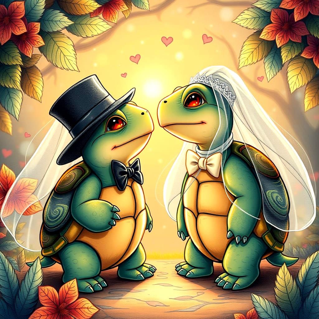 Cute Turtles in Love, Steampunk Style