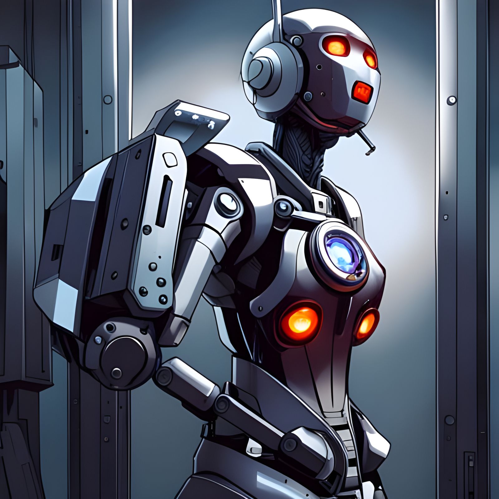 Mechanical Woman Emerging From Motherboard