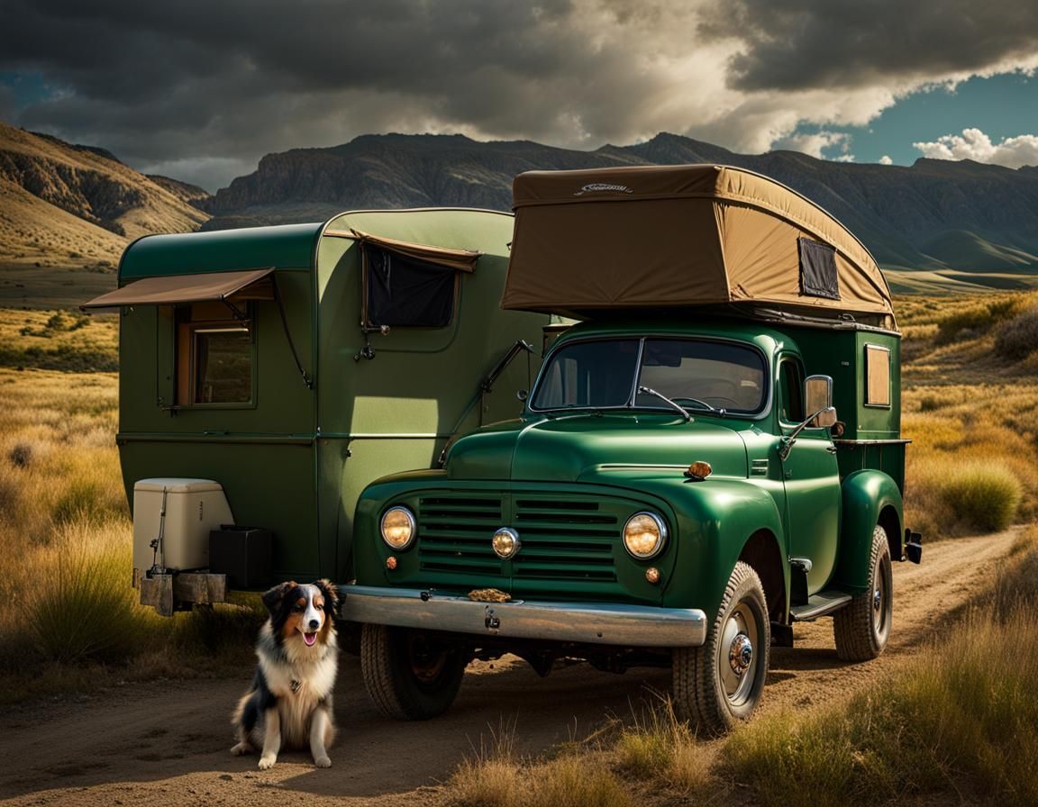 Montana Road Trip with Dog in Vintage Truck
