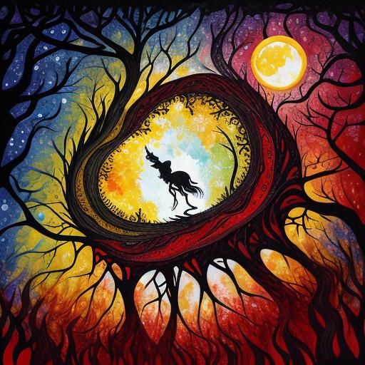 Moonlit Forest Path in Alcohol Ink Style