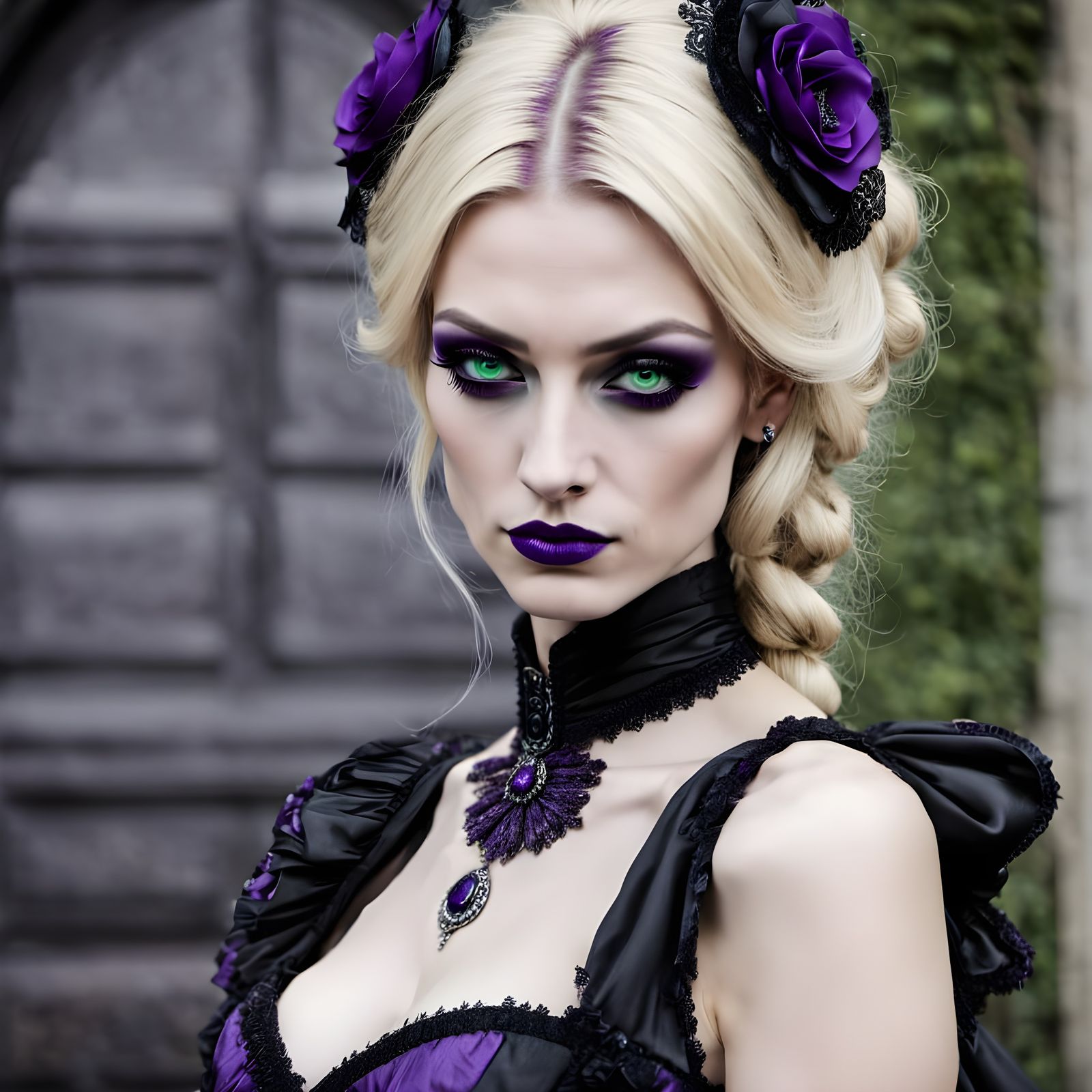 Ethereal Victorian Gothic Beauty with Green Eyes