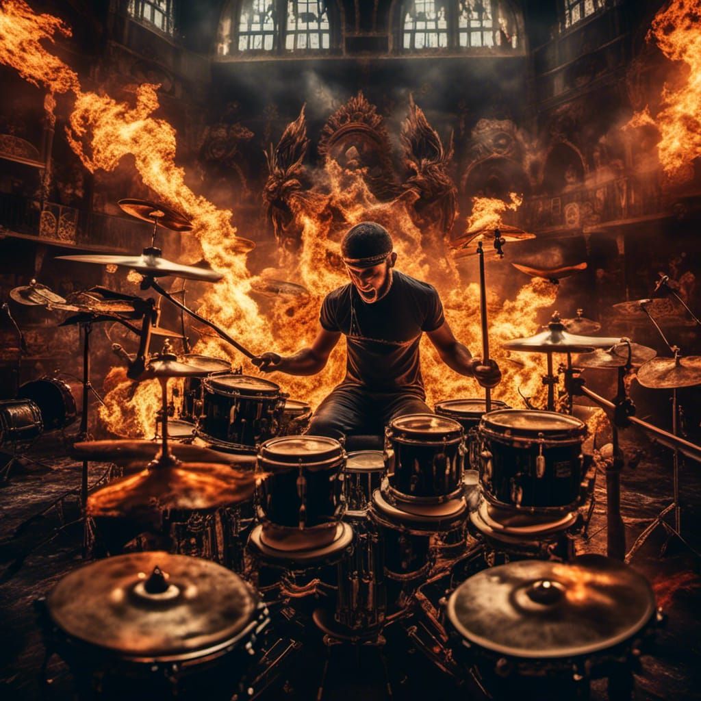 Fiery Drum Solo in Hyperreal Style