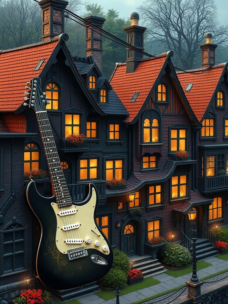 Guitar-Shaped Gothic Homes in Vibrant Steampunk Style