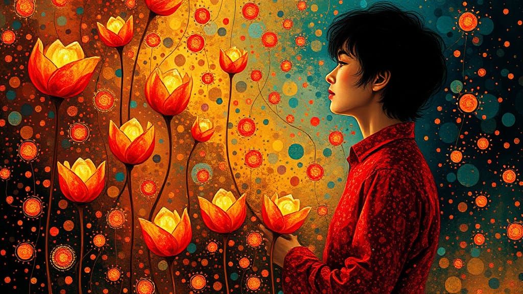 Ethereal Whimsy in Liquid Opal Style, Inspired by Klimt