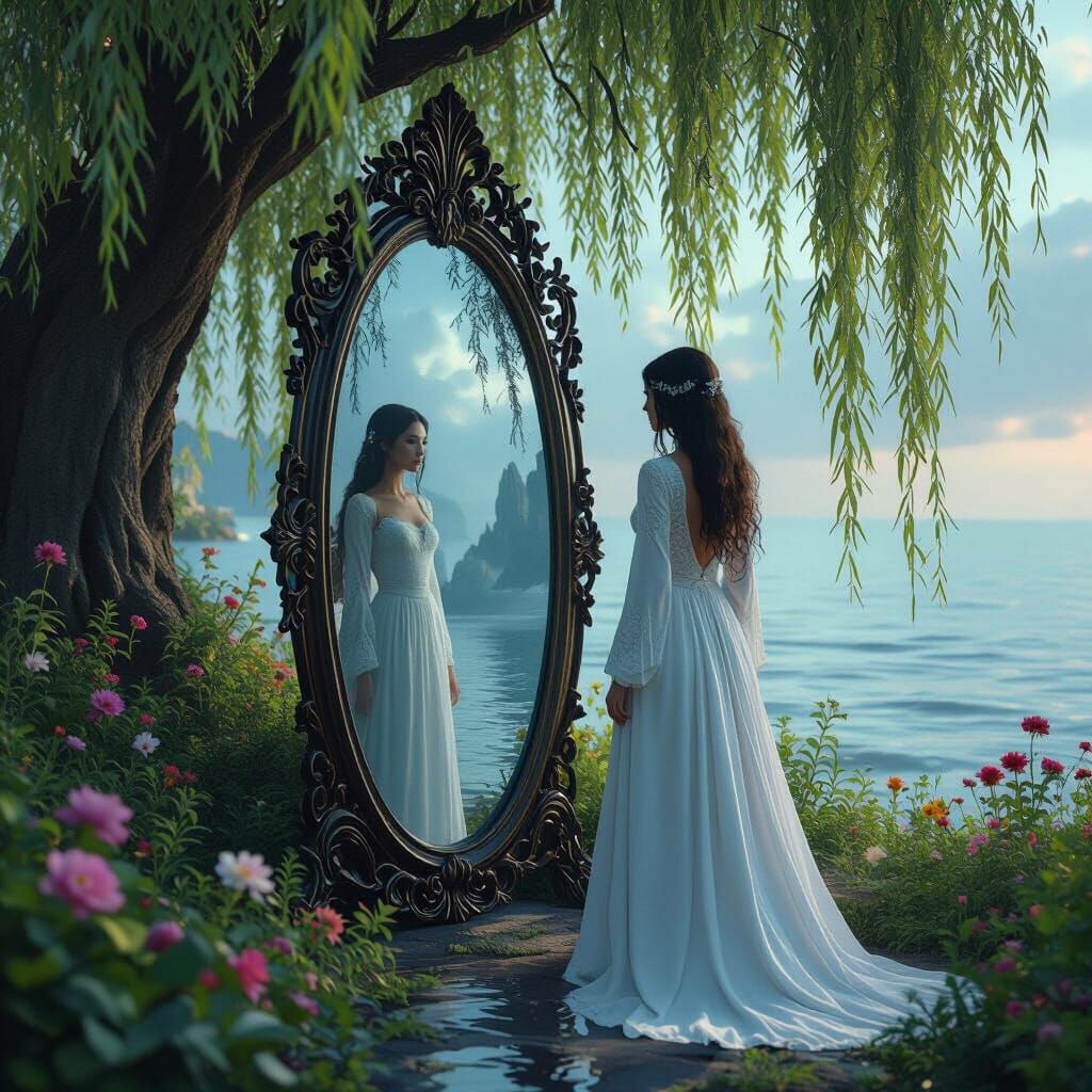 Mystical Reflection: Woman Between Realms in Matte Painting ...
