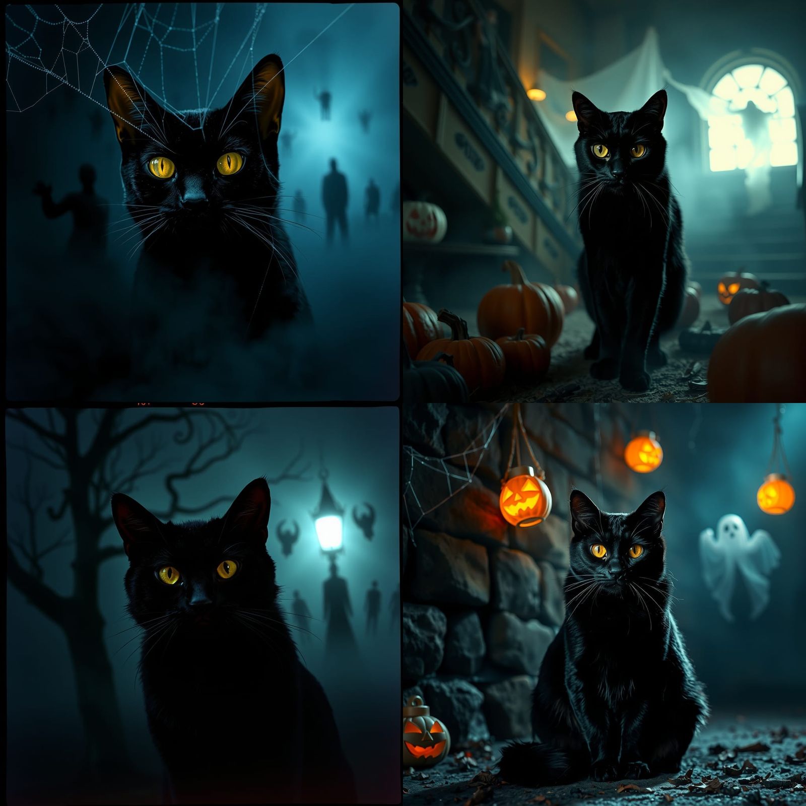 Halloween Black Cat with Ghostly Images