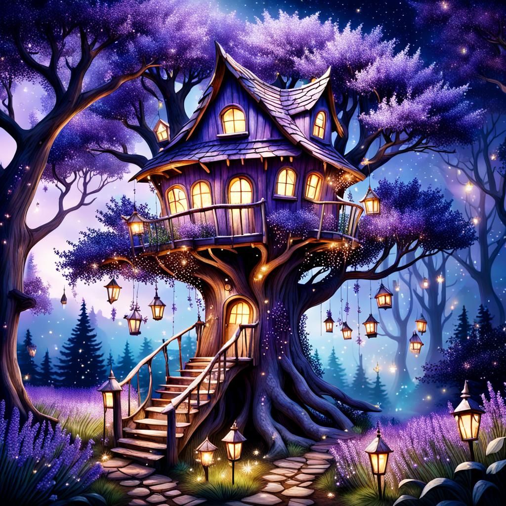 Enchanted Treehouse Village in Lavender Tree