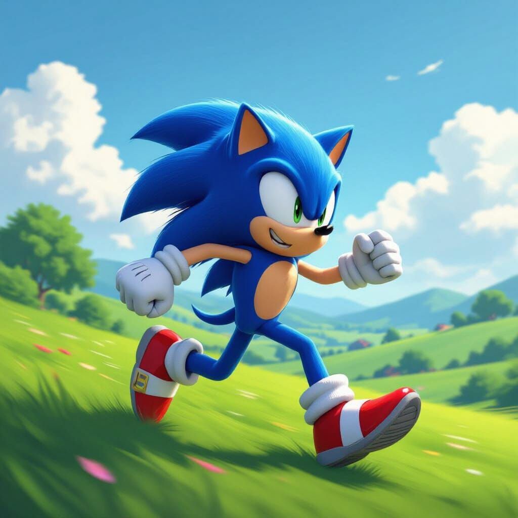 Sonic Running Through Green Hills in Vibrant Style