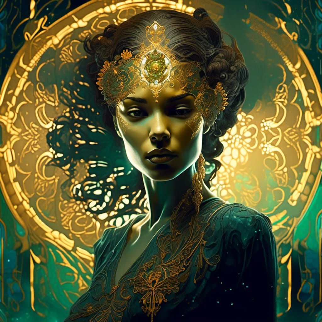 Art Nouveau Double Exposure with Golden Light