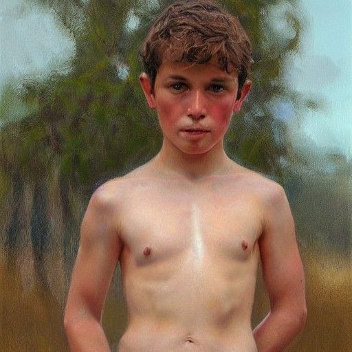Nude Boy: Oil Painting in Gurney Style