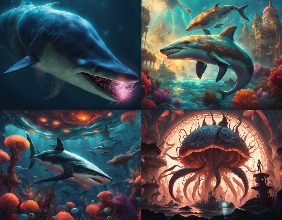 Surreal Hybrid Sea Monster Emerges from Depths in Dark Fanta...