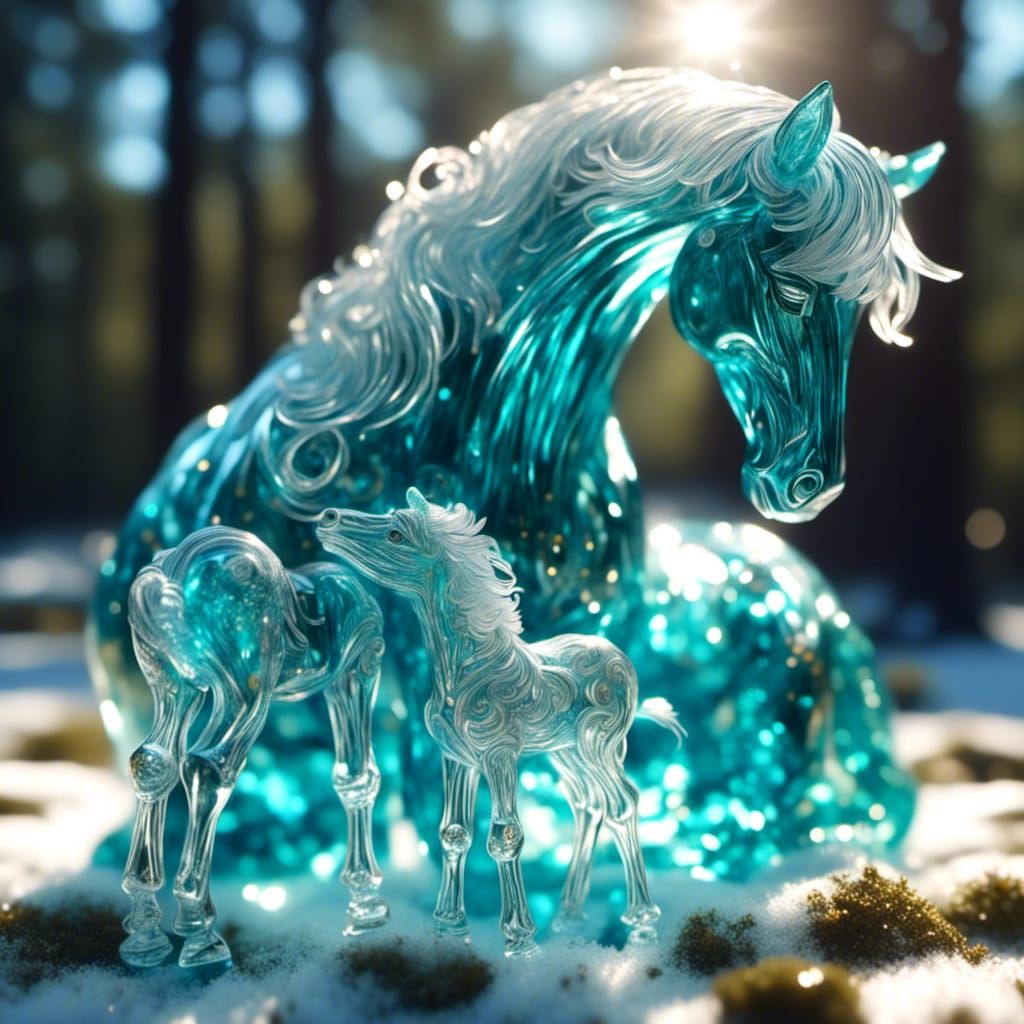 Crystal Mare and Colt in Glass