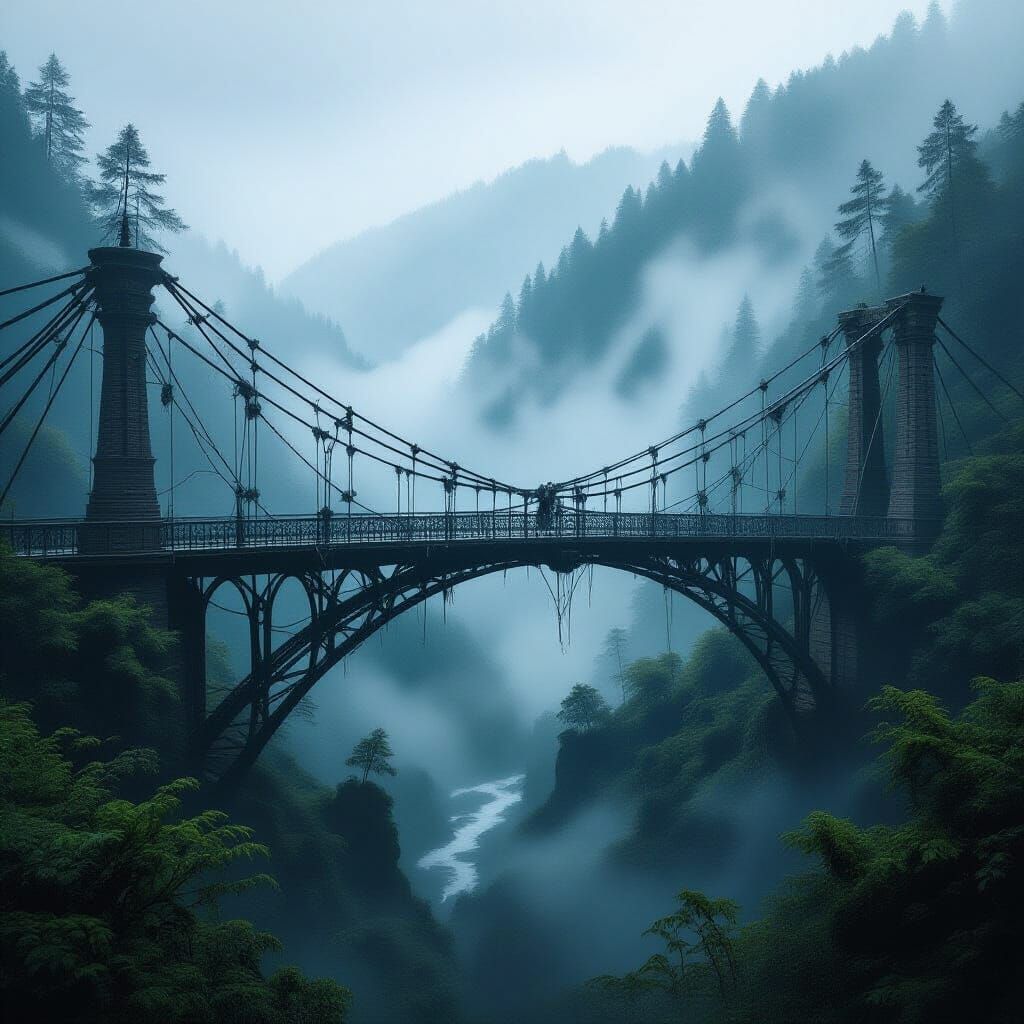 Enchanted Spiderweb Bridge Over Misty Ravine