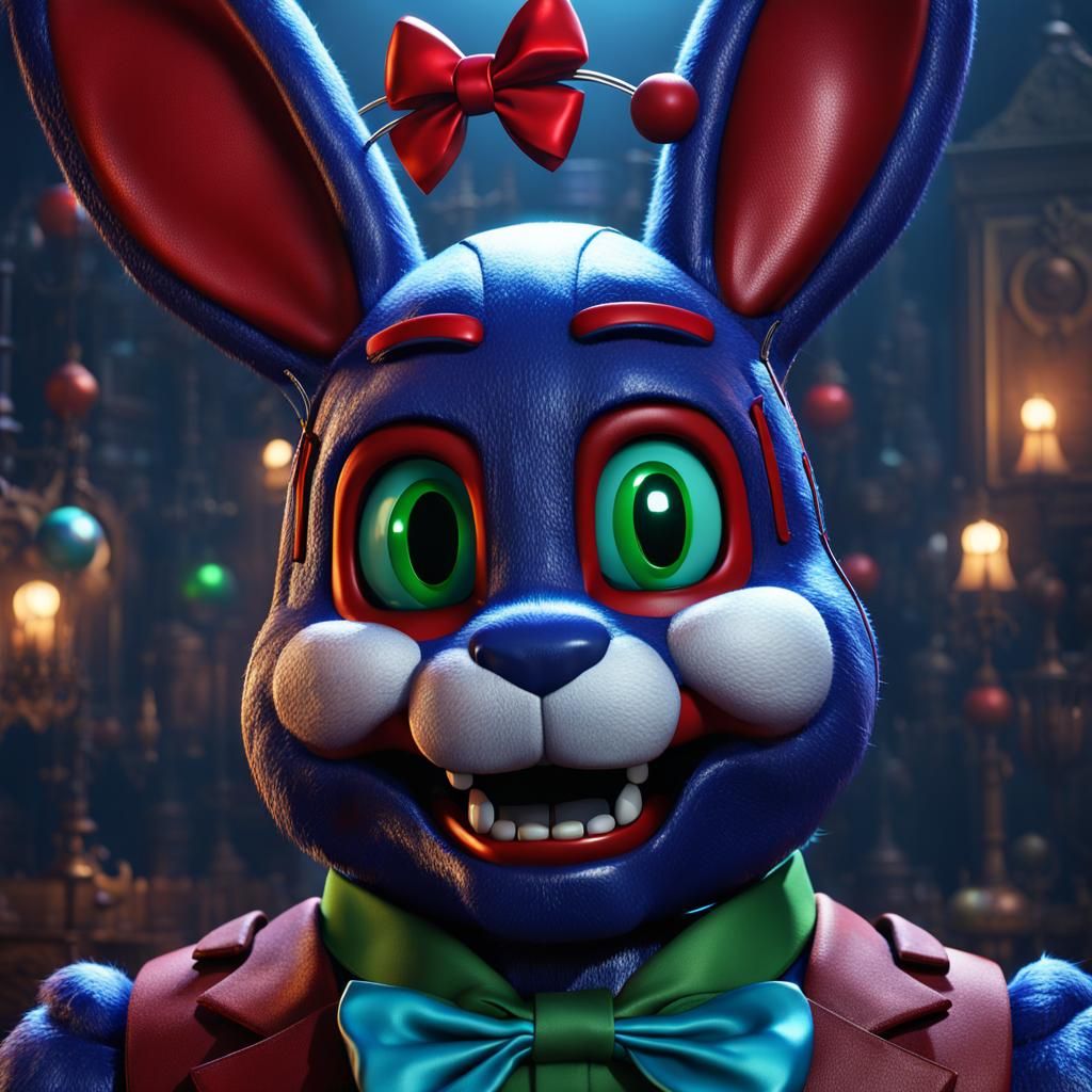 FNAF Shiny Blue Bunny Animatronic with Red Bowtie
