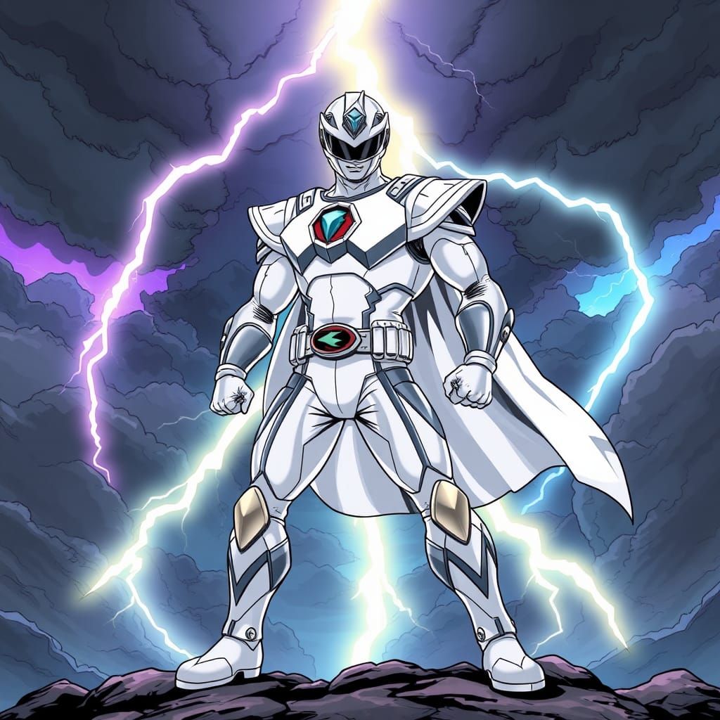 White Dino Thunder Ranger in Graphic Novel Style