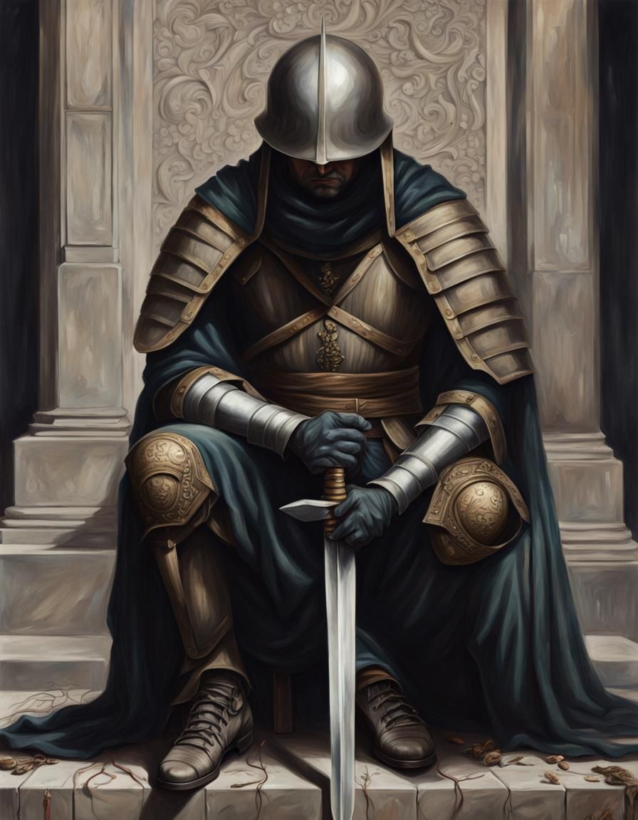 Warrior's Lament: Hyperrealistic Painting of Loss on Battlef...