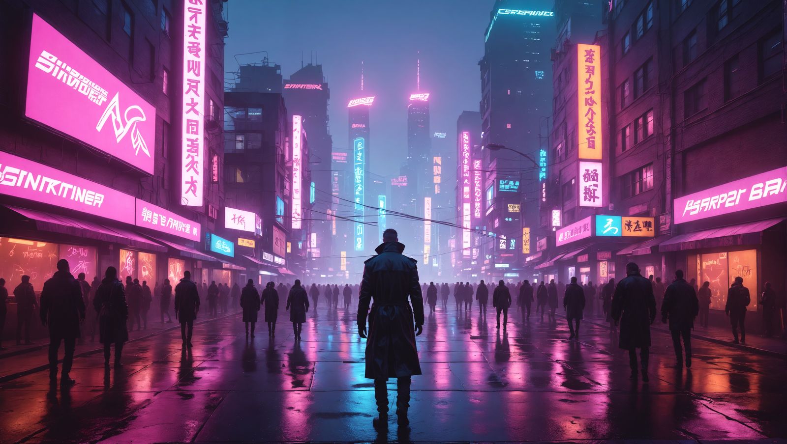 Cyberpunk Cityscape with Neon and Synthwave Elements