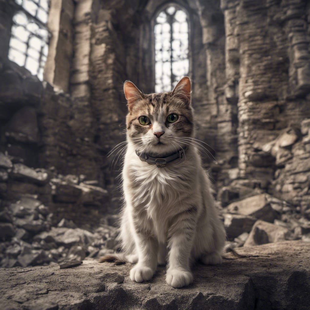 Cat Astronaut in Medieval Castle Ruins