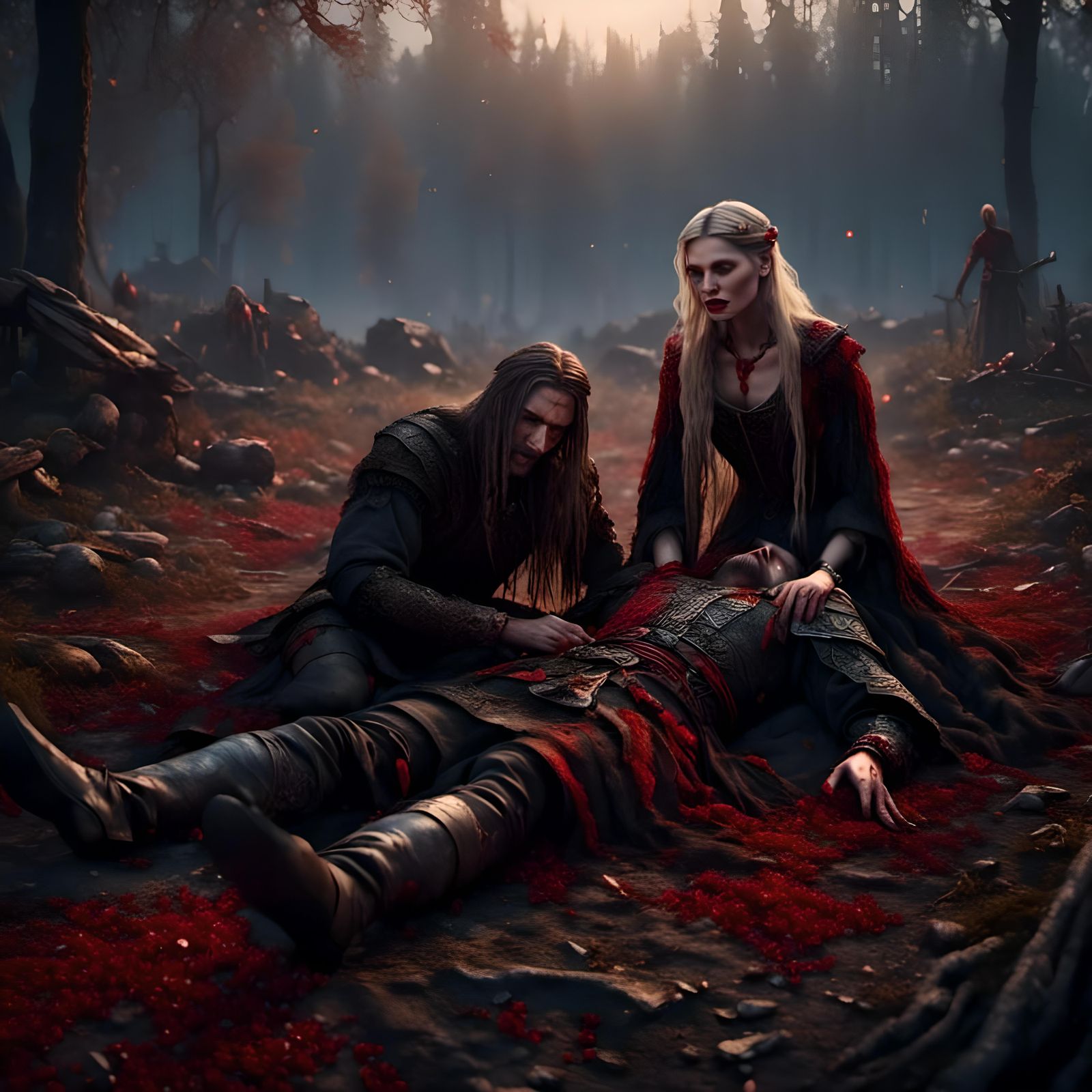 Vesna Helping Wounded Man in Matte Painting