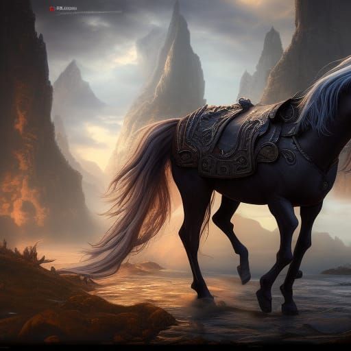 Dark Elemental Horse in Detailed Matte Painting