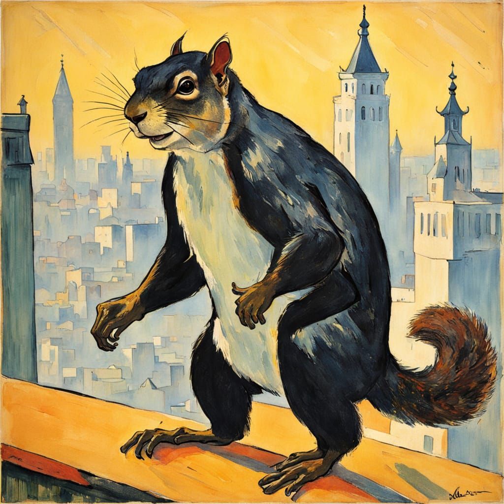 Squirrel King Kong: Impressionist Style Illustration