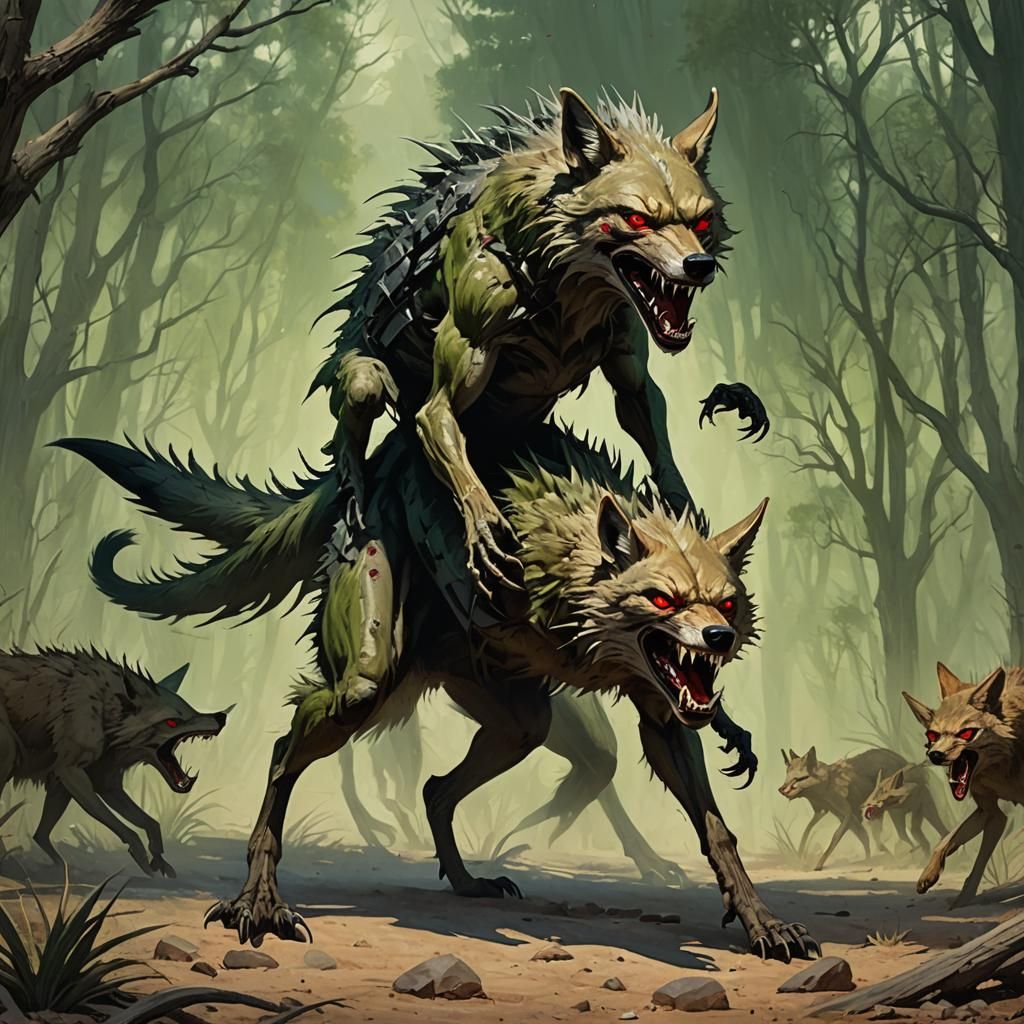 Sinister Green Chupacabra with Red Eyes