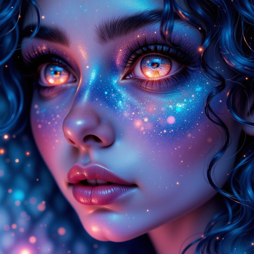 <lora:Wet ink sketch:1.0> stripes all over a female's face creative and beauty and a masterpiece with pretty shinny yell...