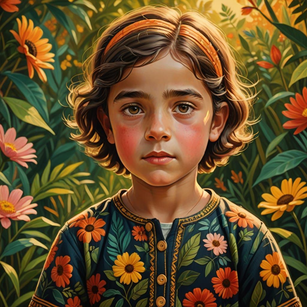 Colorful Child Portrait in Rousseau Style