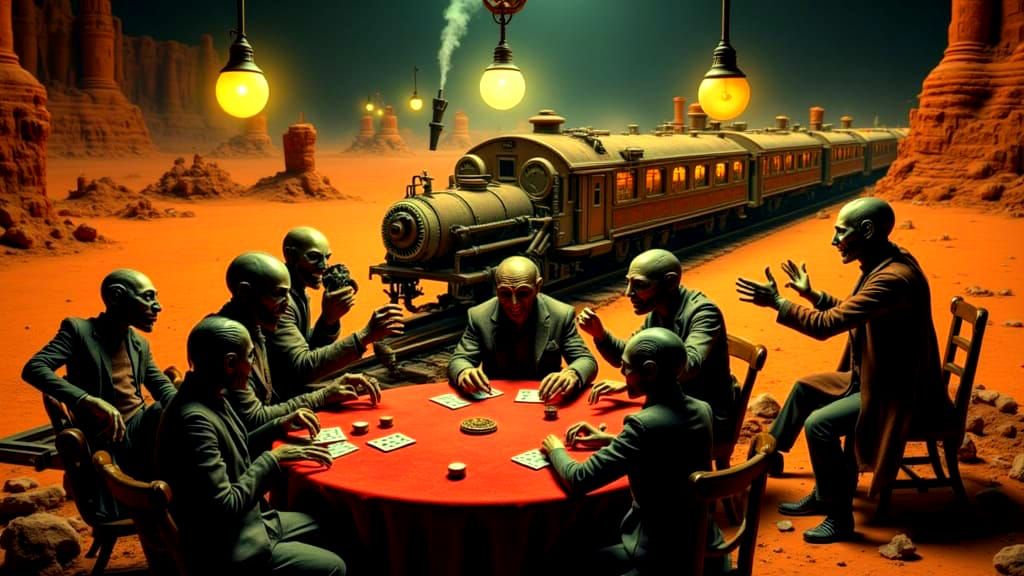 Martian Poker at the railroad
