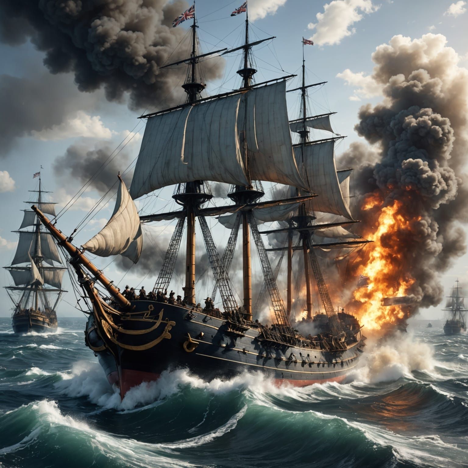 Epic Naval Battle Scene in 1800s Digital Art
