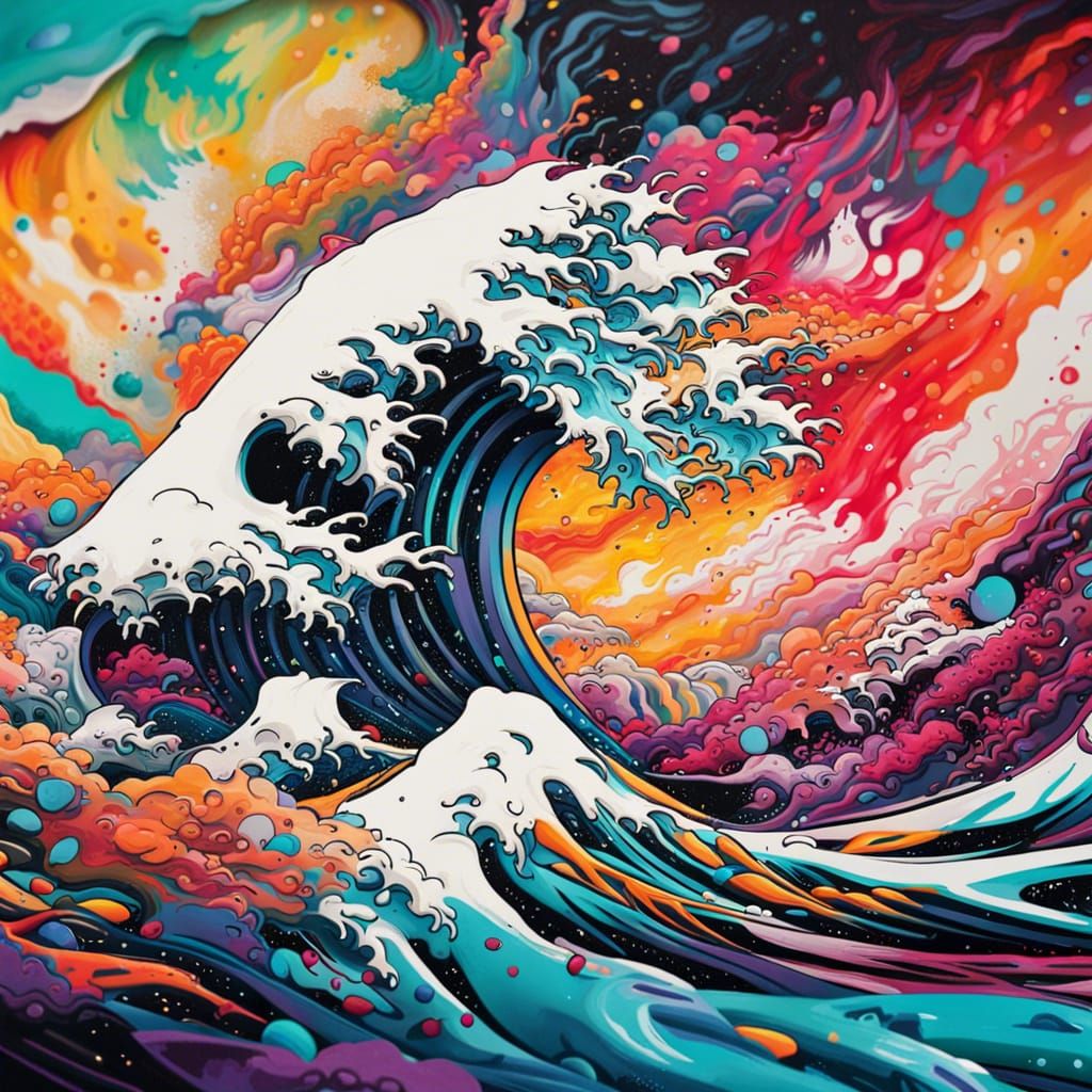 Abstract Japanese Wave in Graffiti Art Style