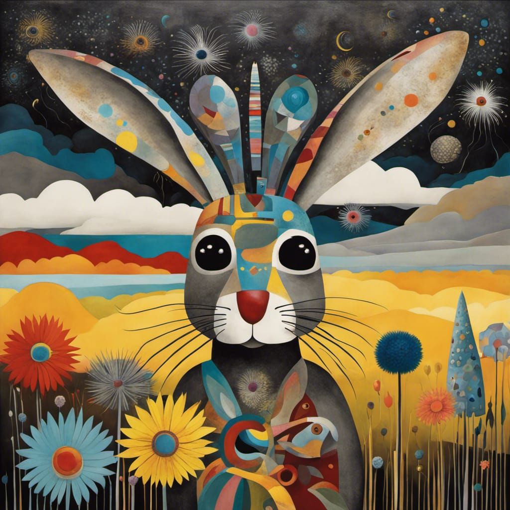 Bunny Kachina Kaiju in Dandelion Dreamscape