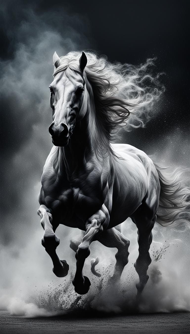 Smoky Horse Galloping Through Morning Mist