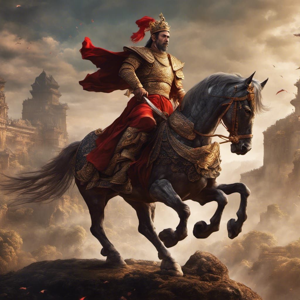 Majapahit Emperor on Horse, Detailed Matte Painting
